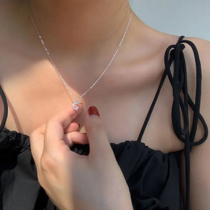 Elegant Crystal Initials Letter 925 Sterling Silver Chain Necklaces for Women Shiny Pendant Collar Jewelry Accessories
