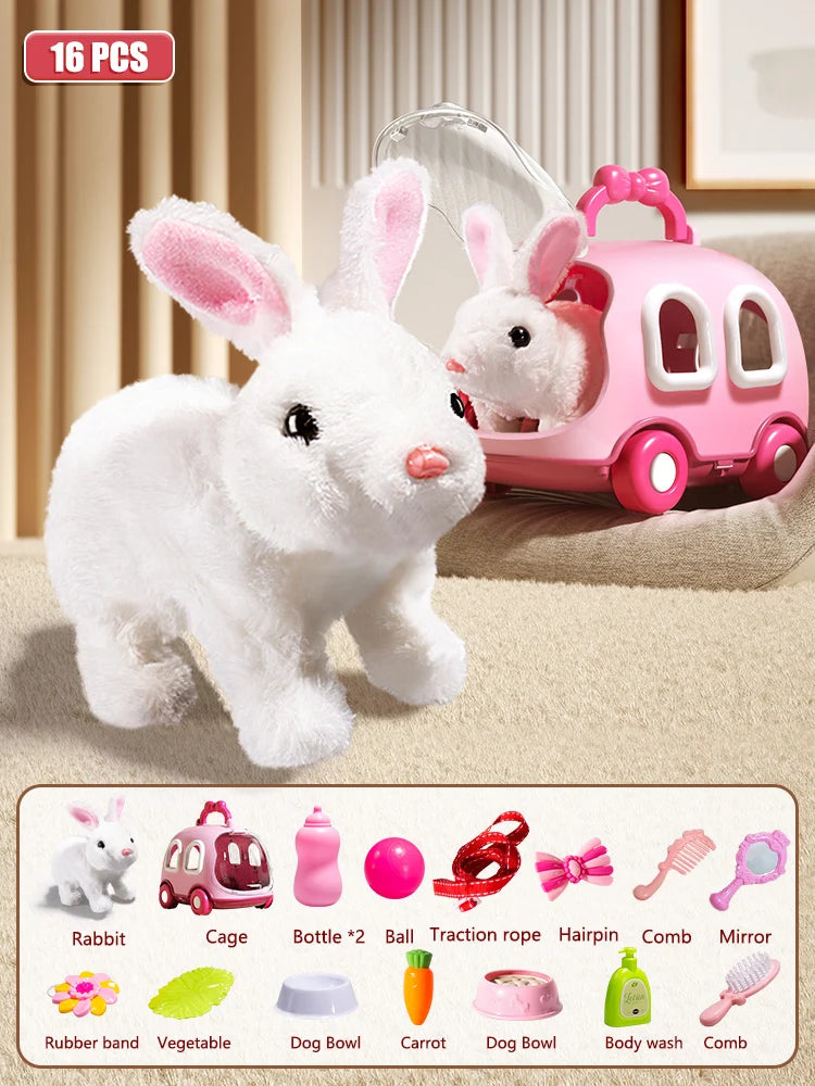 Plush Cute Electronic Pet Rabbit With Sound Animal DIY Change Clothes Game Walking Moving Pet Toys for Kids Children