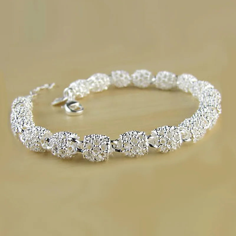 Exquisite 925 Sterling Silver Geometric Pattern Bracelets for Women Chain Linked Bangle Jewelry Accessories