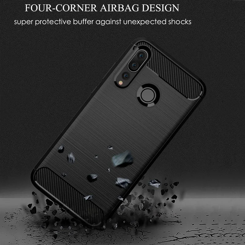 Shockproof Carbon Fiber Silicone Case for Huawei P50 P40 P30 P20, P Smart Plus Z, Mate 30 20 Pro 10 Brushed Texture Protective Back Cover