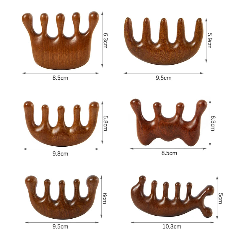 Natural Wood Therapy Massage Comb Head Face Scalp Gua Sha Massager Facial Sandalwood Wide Tooth Guasha Scraping Body Massage