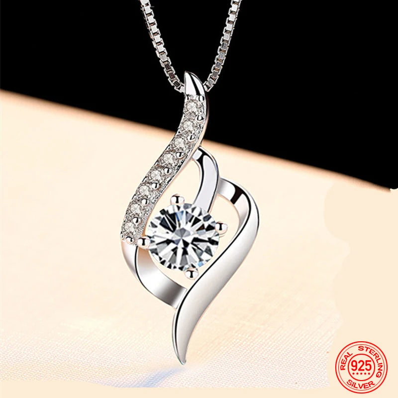 Luxury Blue White Crystal 925 Sterling Silver Spiral Design Necklace Chain for Women Accessories Jewelry