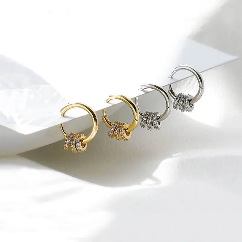 Dainty Crystal 925 Sterling Silver Inlaid Circle Hoop Earrings for Women Fine Accessories Jewelry