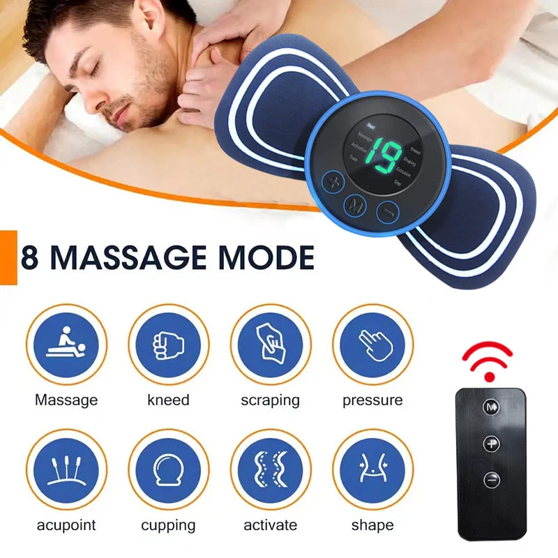 Mini Portable Back Neck and Spine Remote Control Massager with Patches for Full Body Massage with Multi-mode Adjustment