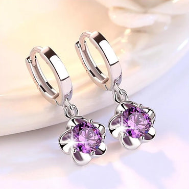 Modern Elegance Crystal Flower 925 Sterling Silver Earrings for Women Fine Jewelry Accessories