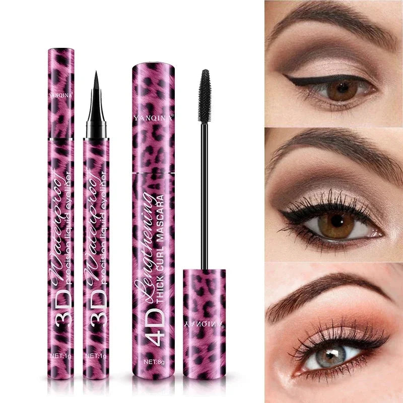 Beauty Set Liquid Eyeliner Pencil + 4D Waterproof Mascara Cosmetics Kit Eye Liner Thick Curling Mascara Eyebrow Pencil Eyes Makeup