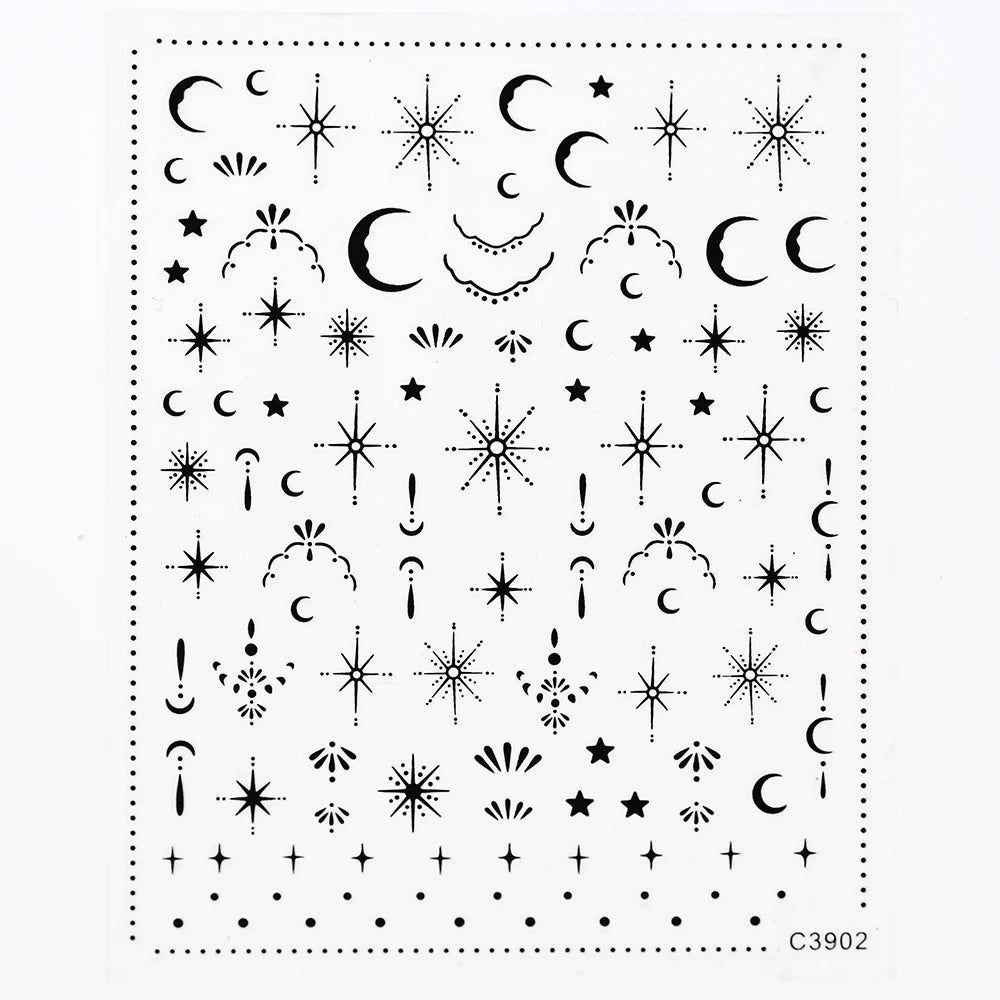 Star Sun Moon 3D Nail Stickers Bronzing Nail Art Gold Silver Styles Decal Self-Adhesive Slider