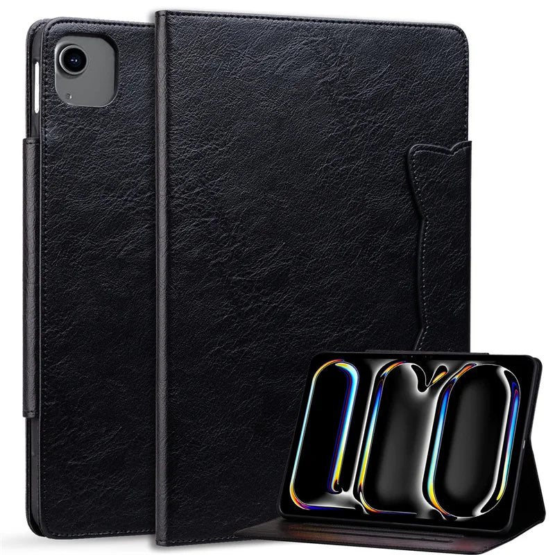 Elegant Leather Case for Apple iPad Pro 11 & 13 inch M4, iPad Air 11 & 13 inch M2 Protective Cover with Pocket