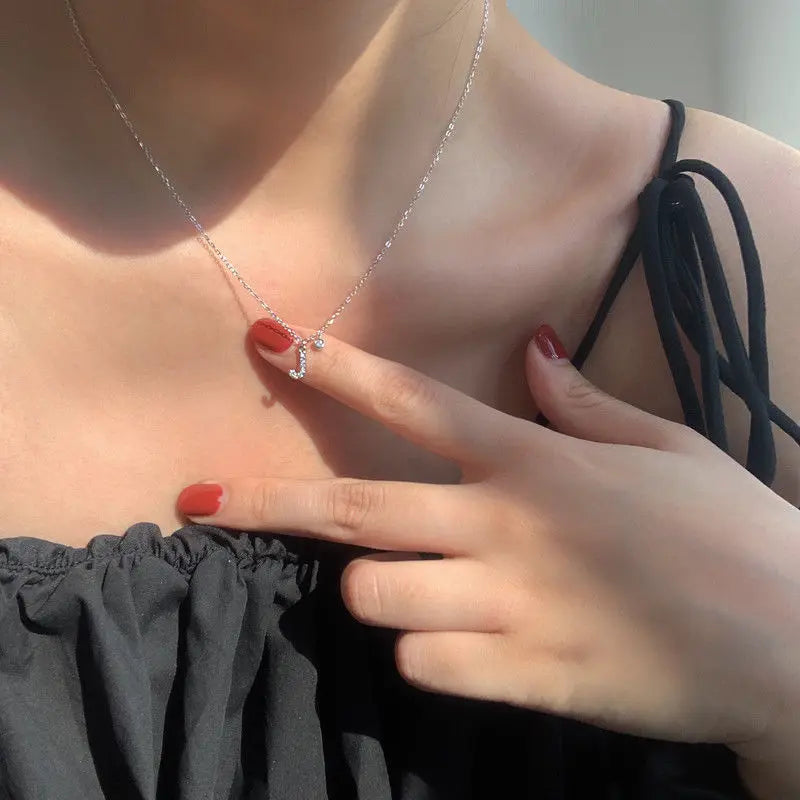 Elegant Crystal Initials Letter 925 Sterling Silver Chain Necklaces for Women Shiny Pendant Collar Jewelry Accessories