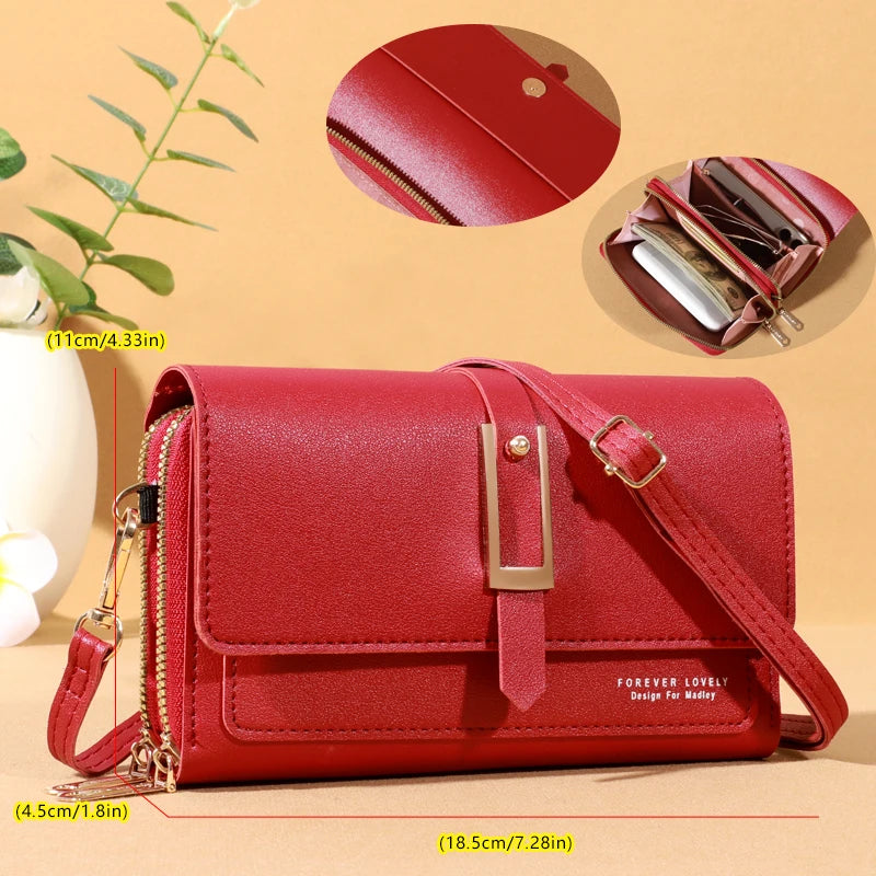 Stylish Compact Leather Crossbody Shoulder Bag for Women Cellphone Card Holder Wallet Purse Handbag