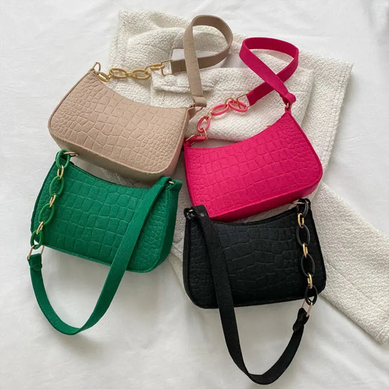 Luxury Crocodile Pattern Felt Women's Satchel Shoulder Crossbody Purse Handbag Fashion Chain Tote Ladies Bag