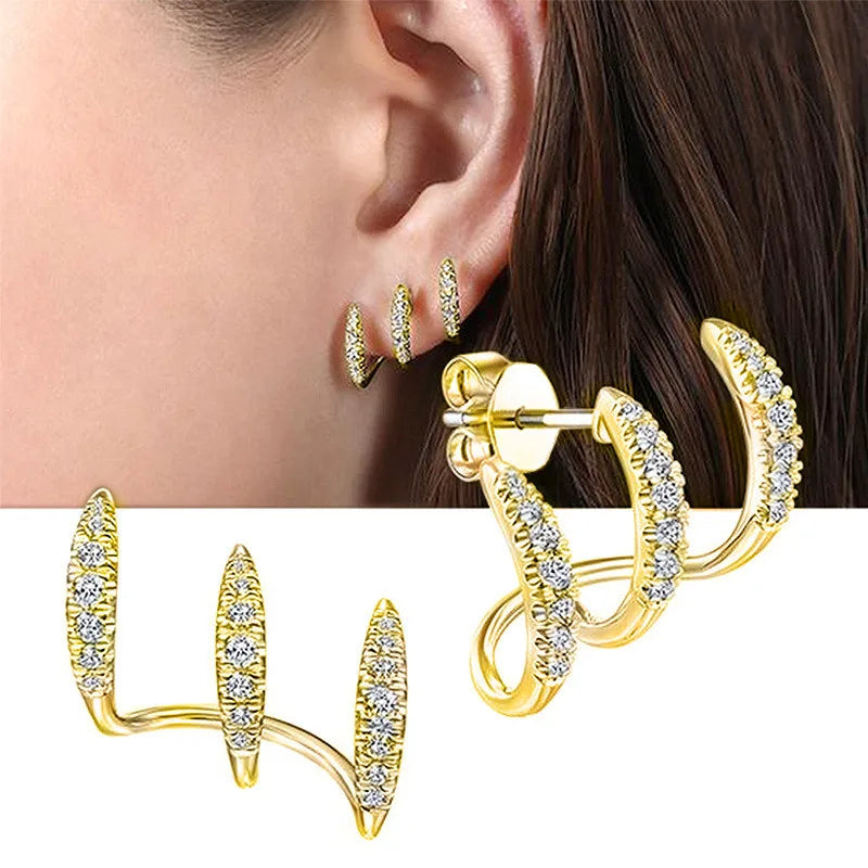 Fancy Crystal Claws 925 Sterling Silver Stud Earrings for Women Modern Design Jewelry Accessories