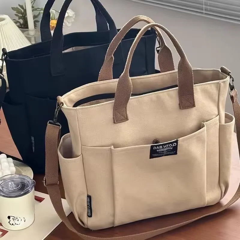 Women's Modern Urban Minimalist Canvas Tote Shoulder Handbag Large Capacity Crossbody Bags