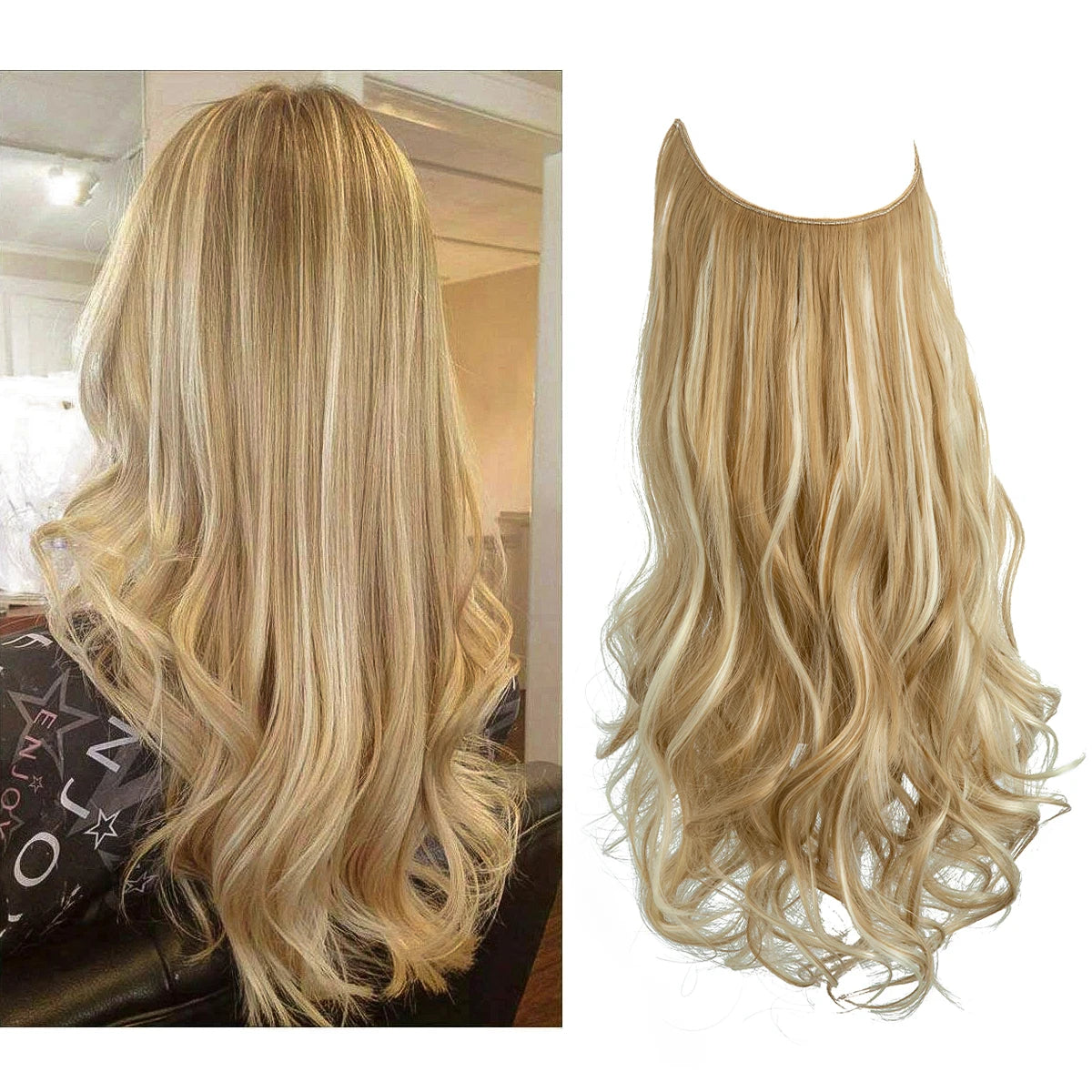 Synthetic No Clip Wave Hair Extensions Ombre Natural Black Blonde Pink One Piece False Hair Piece