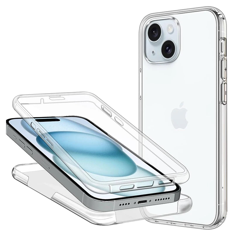 Full Body Clear Phone Case Cover for Apple iPhone 16 15 14 13 12 11 Pro Max Mini Plus 360° Protection Hybrid Hard Cover Silicone Soft Slim Shell