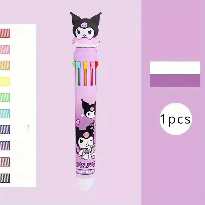 Cartoon Ballpoint Pen 10 Colors Interchangeable 0.7mm for School Student Stationery Drawing Writing Mark Pens