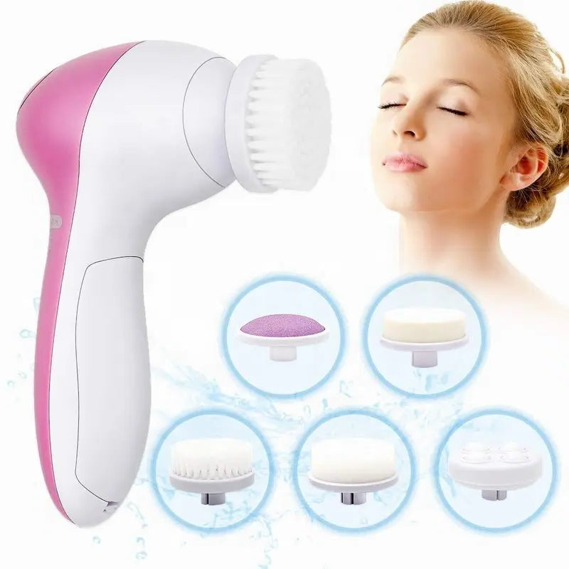 5 in 1 Electric Facial Cleansing Massager Brush Beauty Spa Skin Care Blackhead Acne Reduction Facial Exfoliating Cleanser Tool