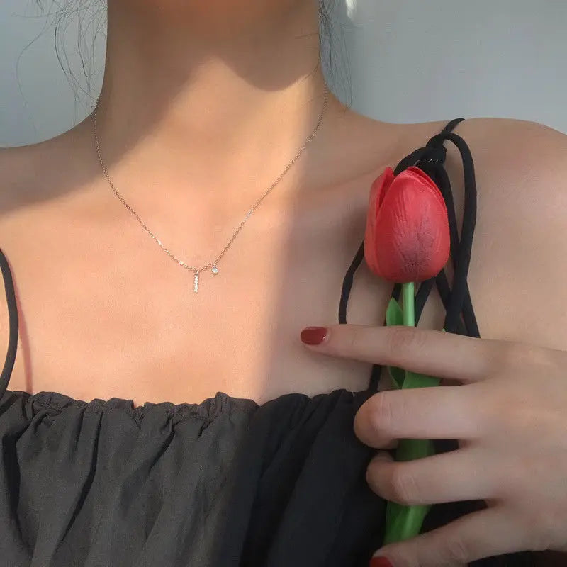 Elegant Crystal Initials Letter 925 Sterling Silver Chain Necklaces for Women Shiny Pendant Collar Jewelry Accessories