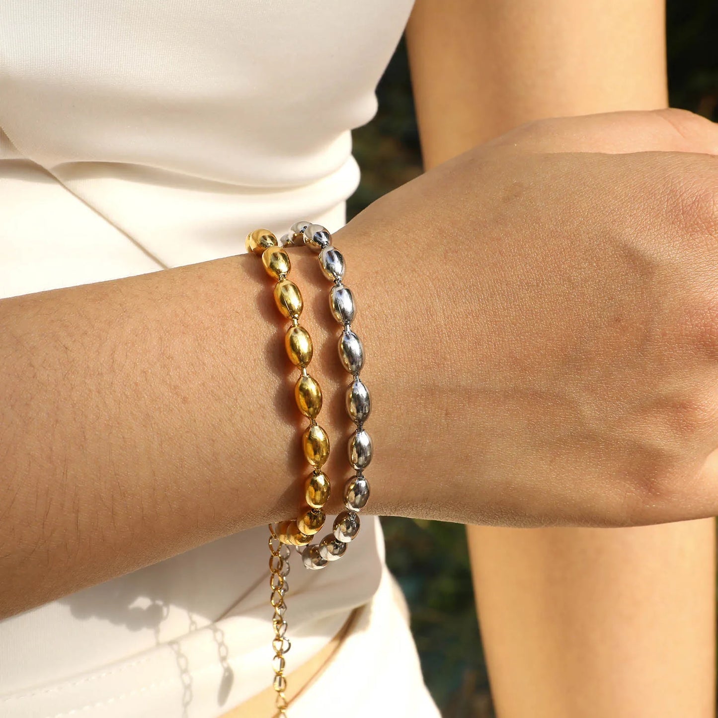 Beautiful Dainty Stainless Steel Beads Bracelet for Women Men Unisex Gold Silver Color Wristband Bracelet Jewelry