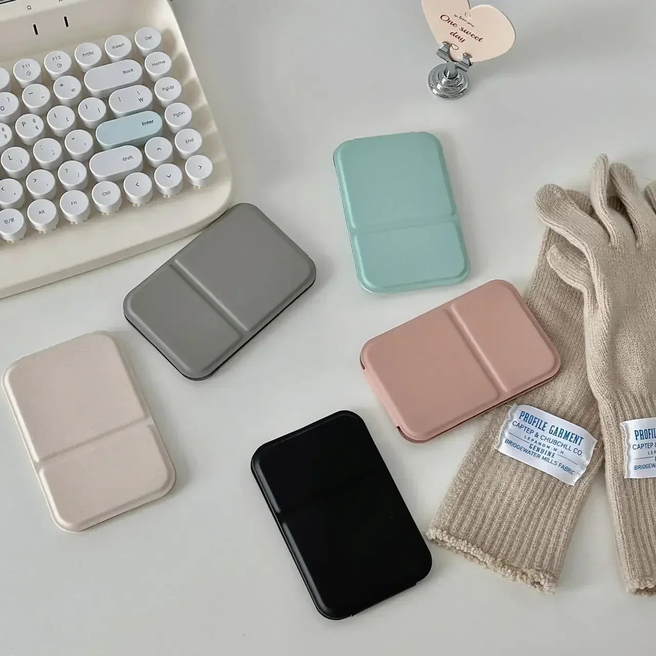 Portable Leather Foldable Makeup Mirror Handheld Compact Cute Desktop Pocket Mirror