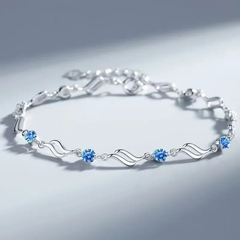 Fancy Crystal Pendant 925 Sterling Silver Bracelets for Women Adjustable Luxury Jewelry Accessories