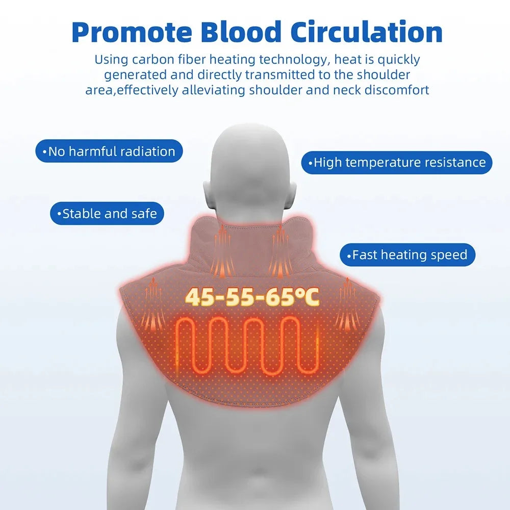 Electric Thermal Compress Vibration Shoulder Neck Pad Massager Cervical Wrap Shawl Three Gear Heating Relax Brace