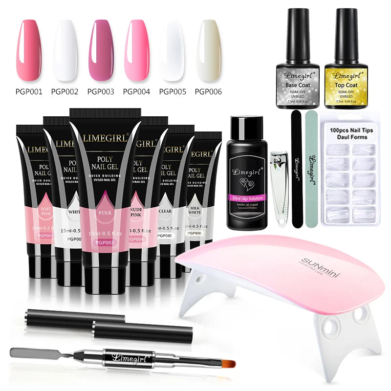 Nail Gel Kit for Quick Extension Nail Art Polymer Gel Nail Tools Finger Extension Acrylic Solution Gel Polish Kit 15ml