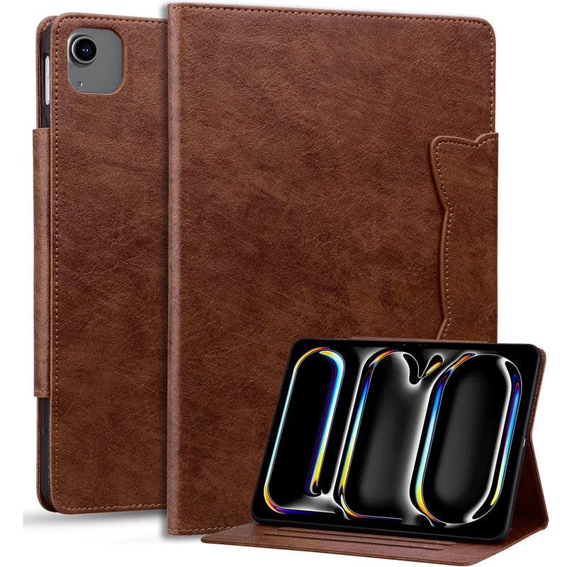 Elegant Leather Case for Apple iPad Pro 11 & 13 inch M4, iPad Air 11 & 13 inch M2 Protective Cover with Pocket