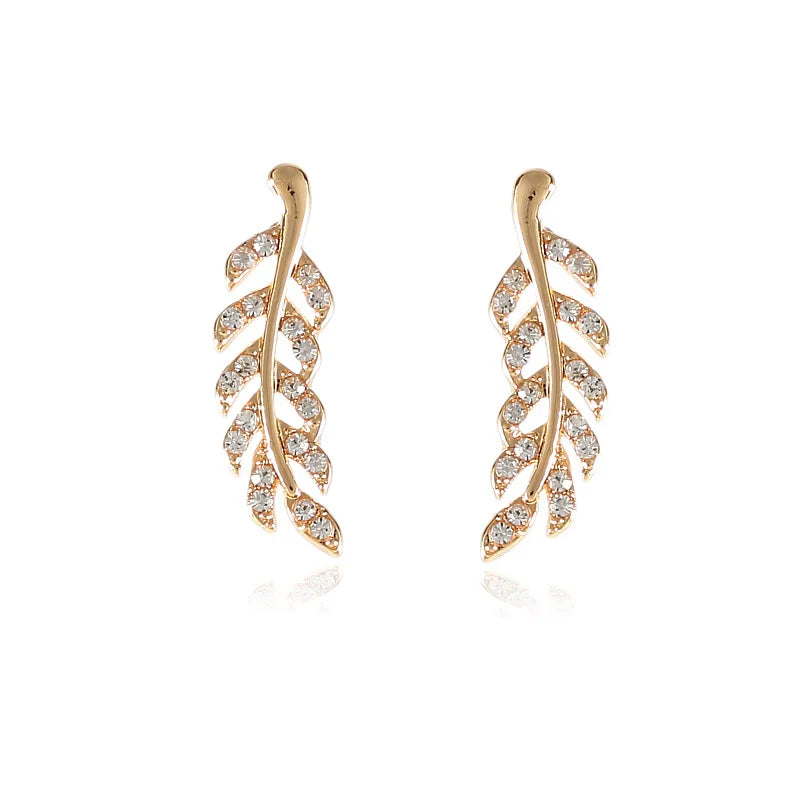 Exquisite Modern Crystal Leaf Earrings for Women Unique Design Jewelry Accessories