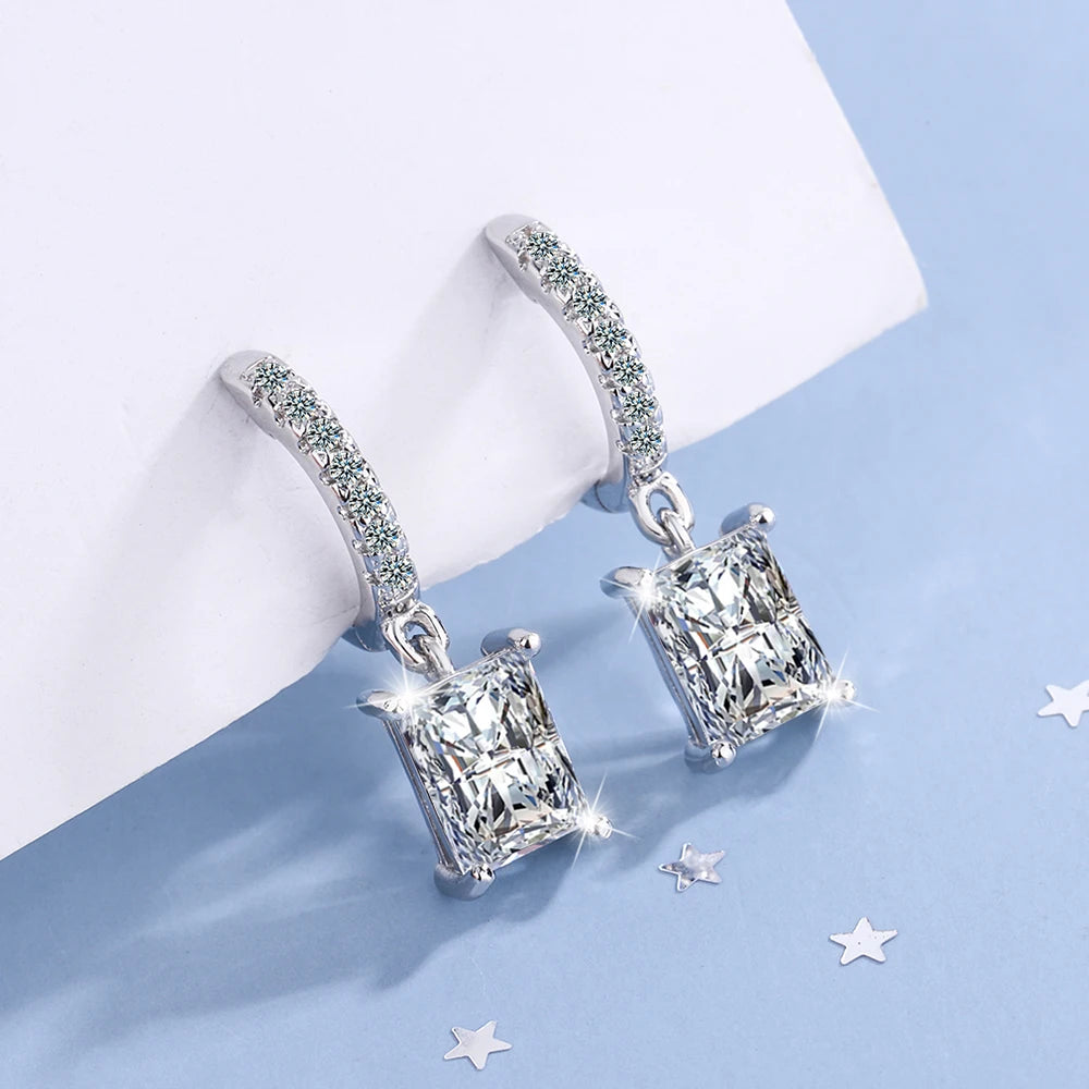 Luxury Moissanite Crystal Hoop 925 Sterling Silver Earrings for Women Girls Dangle Huggies Drop Earrings