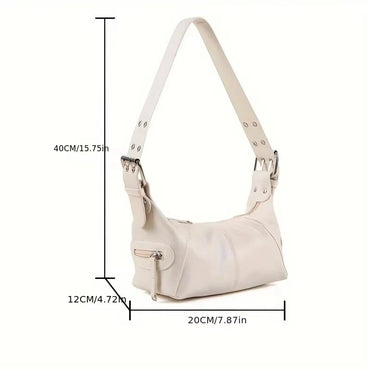 Elegant Leather Baguette Satchel Shoulder Handbag Purse for Women Single Shoulder Strap Zipper Messenger Bag