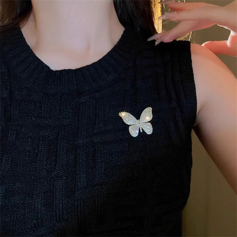 Beautiful Butterfly Crystals Rhinestone Brooches Pins For Women Girls Silver Gold Color Elegant Corsage Lapel Pins Clothing Jewelry