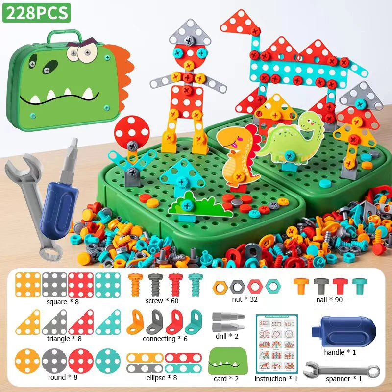 Children DIY Tool 3D Puzzle Toys Set Electric Drill Screw Nuts Pretend Play Tool Kits 2D/3D Educational Toy 230pcs/228pcs