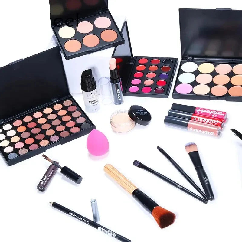 All in One Complete Makeup Set Lip, Eye & Face Makeup in Long-lasting Paste Form, Warm Brown Tone Gift for Women & Girls