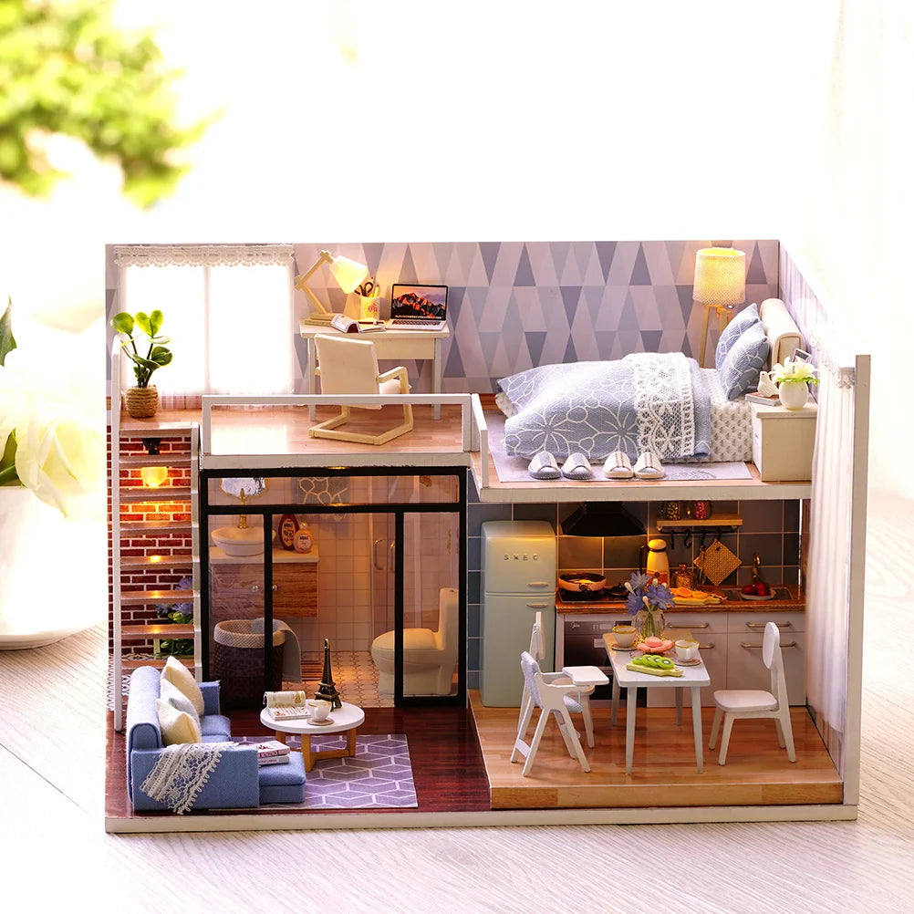 DIY Mini Doll House Apartment Manual Assembly Toy Cabin Model Miniature Interior Design