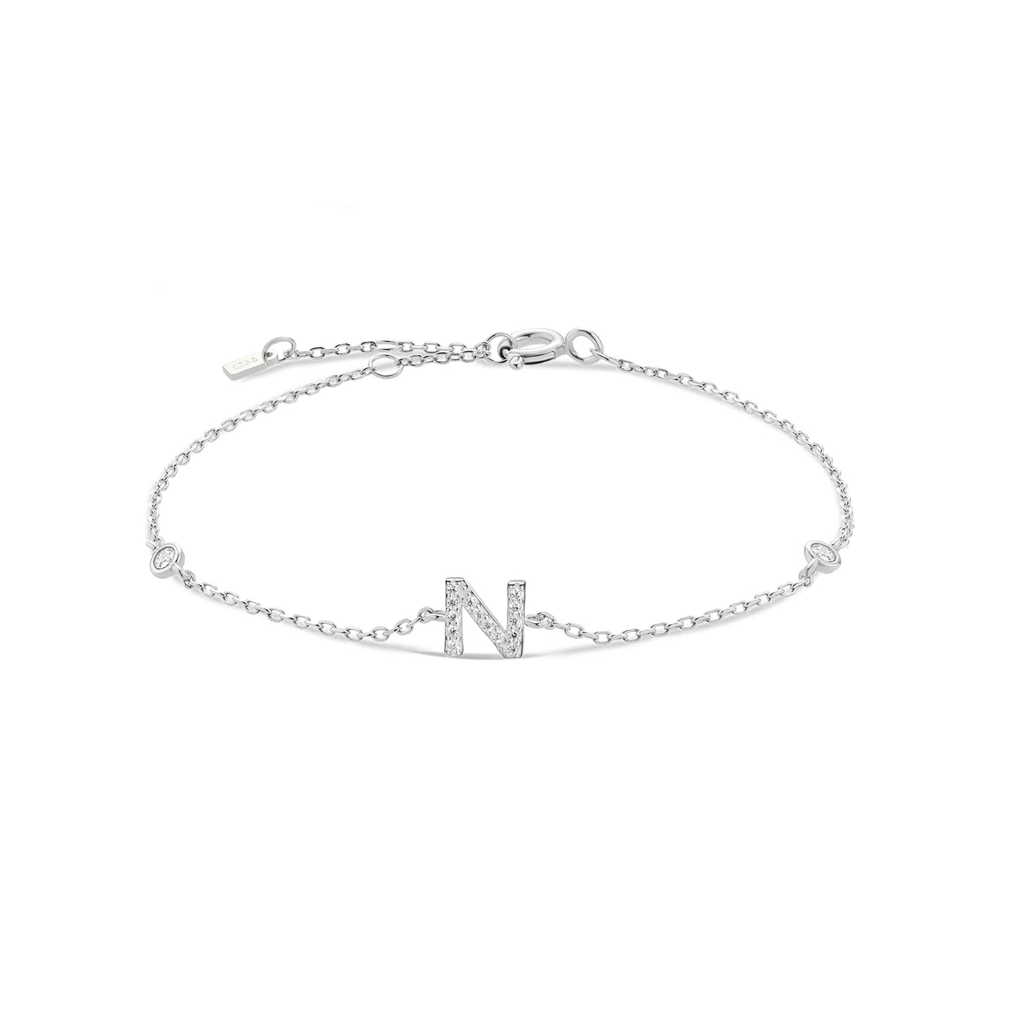 Exquisite Crystal Initials Alphabet Letters 925 Sterling Silver Chain Bracelets for Women Fine Jewelry Accessories