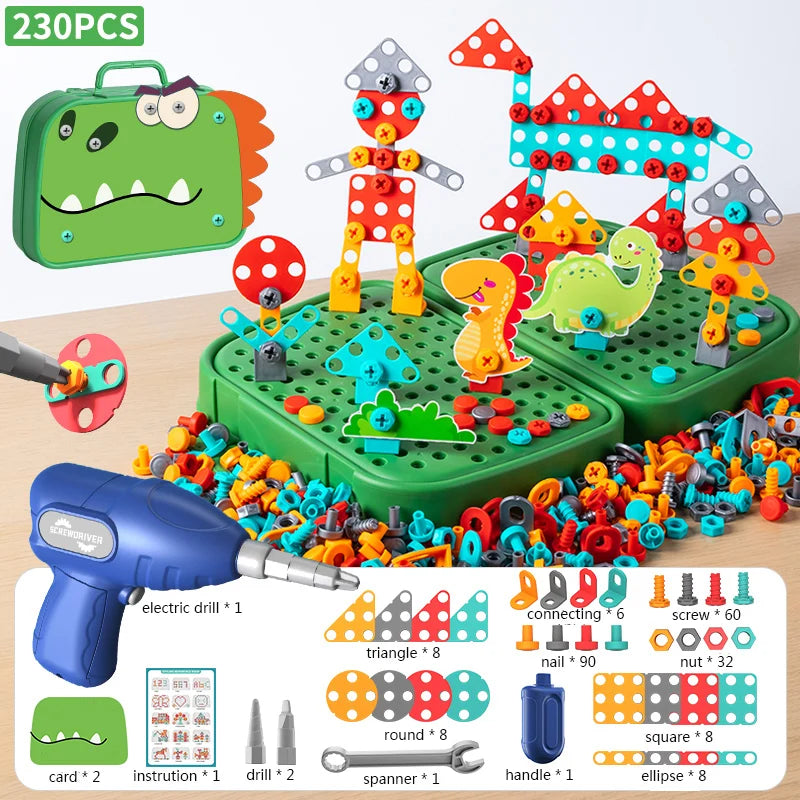 Children DIY Tool 3D Puzzle Toys Set Electric Drill Screw Nuts Pretend Play Tool Kits 2D/3D Educational Toy 230pcs/228pcs
