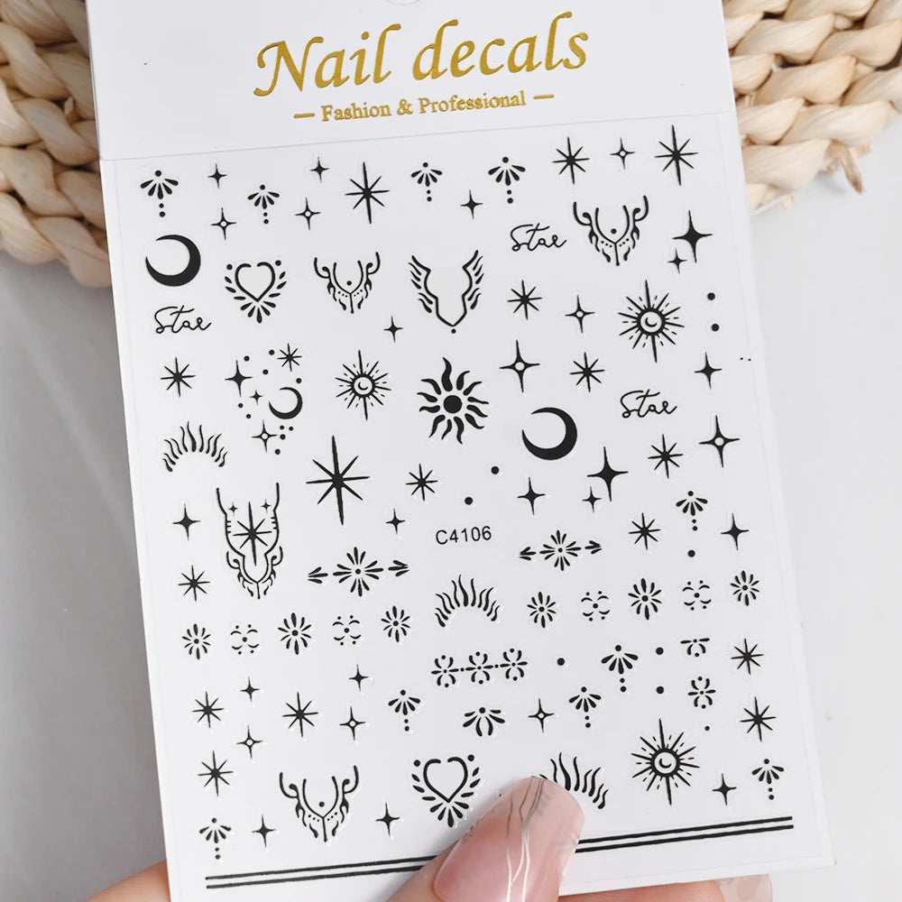 Star Sun Moon 3D Nail Stickers Bronzing Nail Art Gold Silver Styles Decal Self-Adhesive Slider