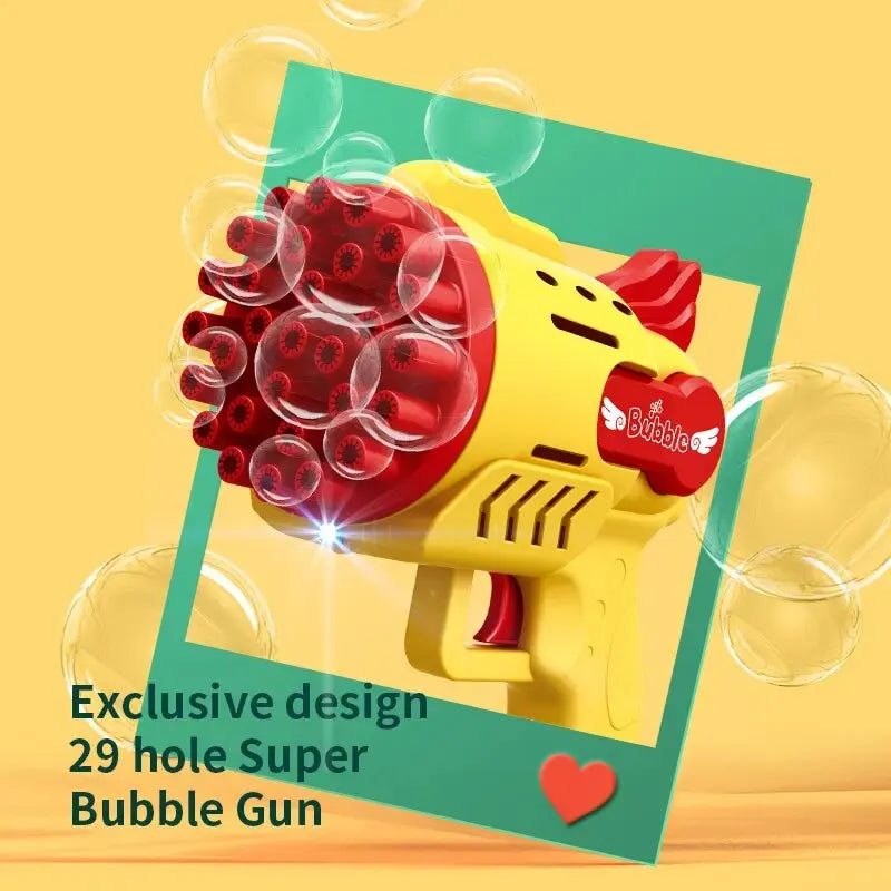 Light Up Bubble Gun 29-Hole Gatling Bubble Making Blaster Toy for Boys & Girls Great Entertainment Fun