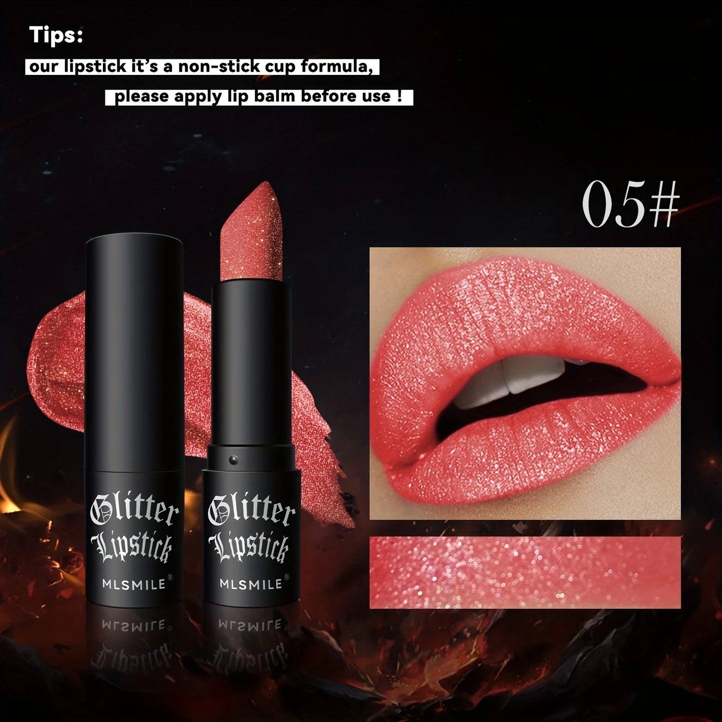 Hydrating Sparkling Glitter Lipstick Nonstick Shine Highly Pigmented Formula Gives Metallic Finish Lip Makeup