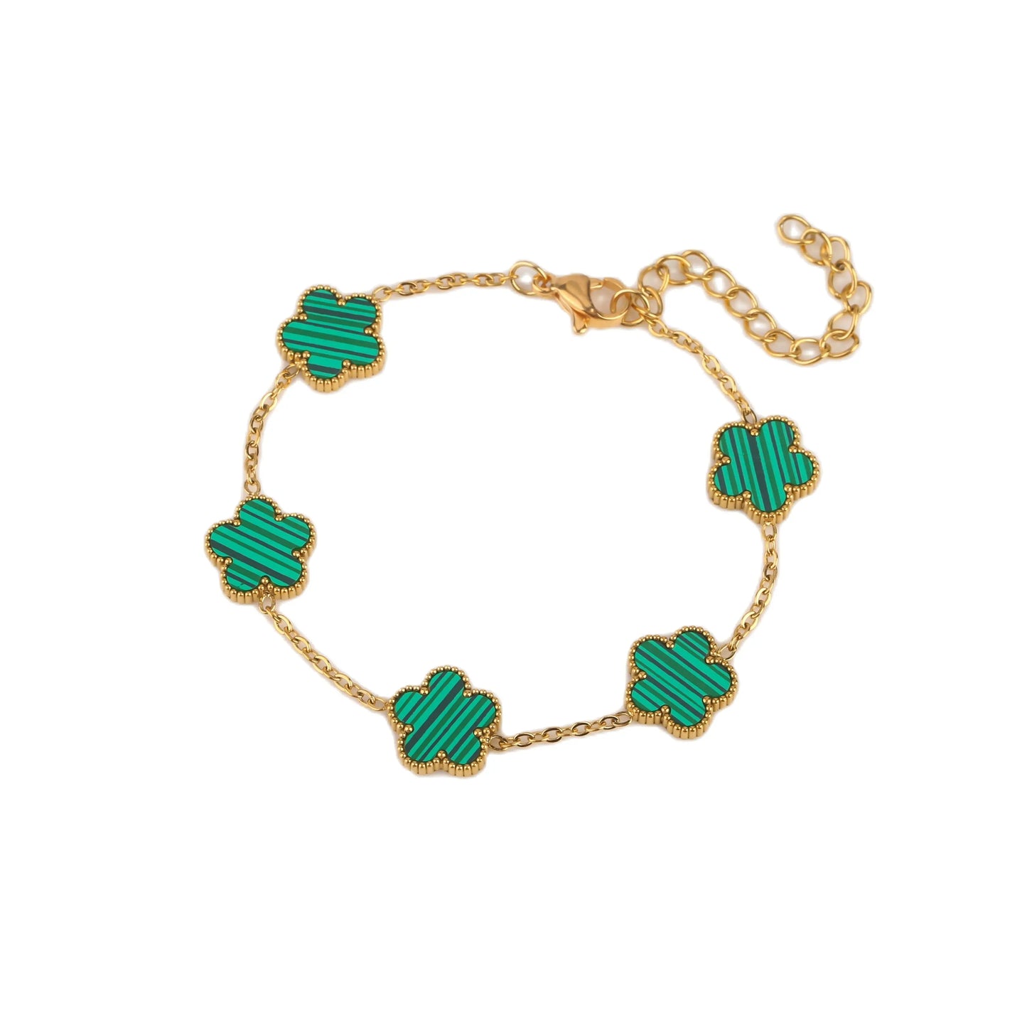 Five Leaf Clover Adjustable Lucky Design Gold Plated Stainless Steel 316L Plant Flower Bracelet Earrings Necklace With Petals Women's Luxury Gifts