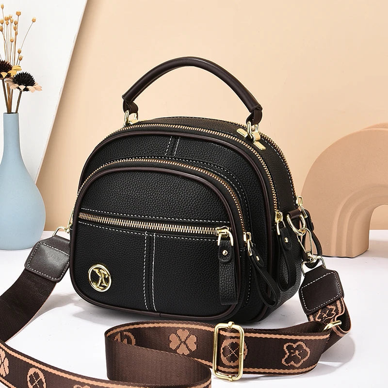 Fashion Mini Leather Shoulder Women's Handbag Purse Trendy Multi Layer Crossbody Casual Bag