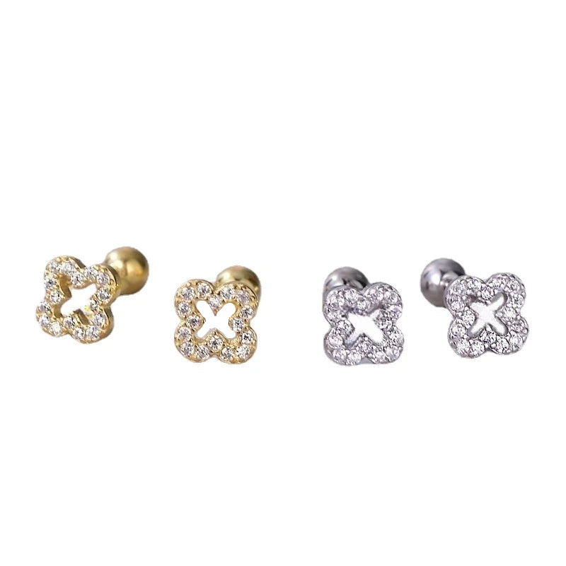 Exquisite Crystal Four Leaf Clover 925 Sterling Silver Stud Earrings for Women Fine Jewelry Accessories