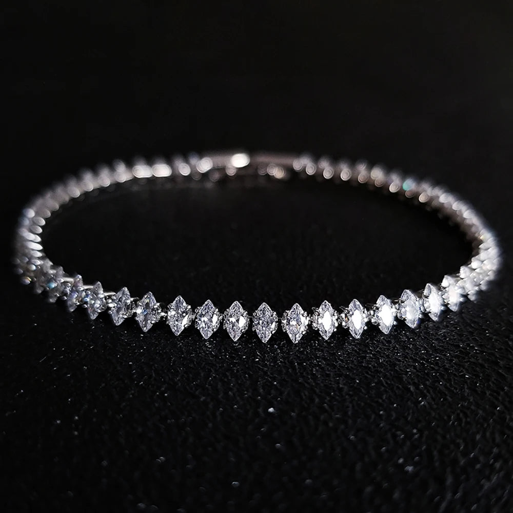 Luxurious Marquise Oval Cut Crystal Silver Color Tennis Bracelets for Women Fashion Accessories Jewelry