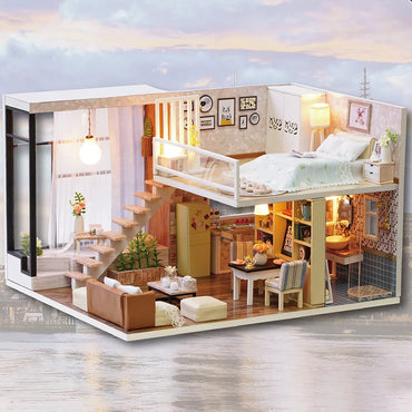 DIY Mini Doll House Apartment Manual Assembly Toy Cabin Model Miniature Interior Design
