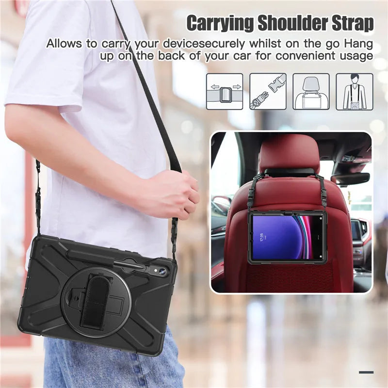 Heavy Duty Shockproof Tablet Case for Samsung Galaxy Tab S10 S9 S8 Ultra 14.6 S7 11" Plus FE 12.4 Inch Kids Proof Shoulder Strap S Pen Holder Cover