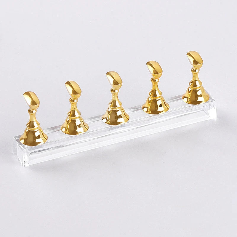 Magnetic Nail Holder False Nail Tip Practice Stand 5pcs/Set Crystal Base Holder Display for Nail Salon or DIY & Practice at Home