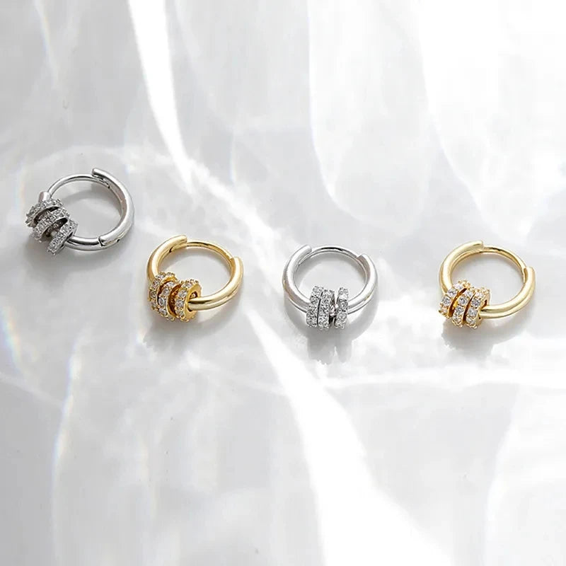 Dainty Crystal 925 Sterling Silver Inlaid Circle Hoop Earrings for Women Fine Accessories Jewelry