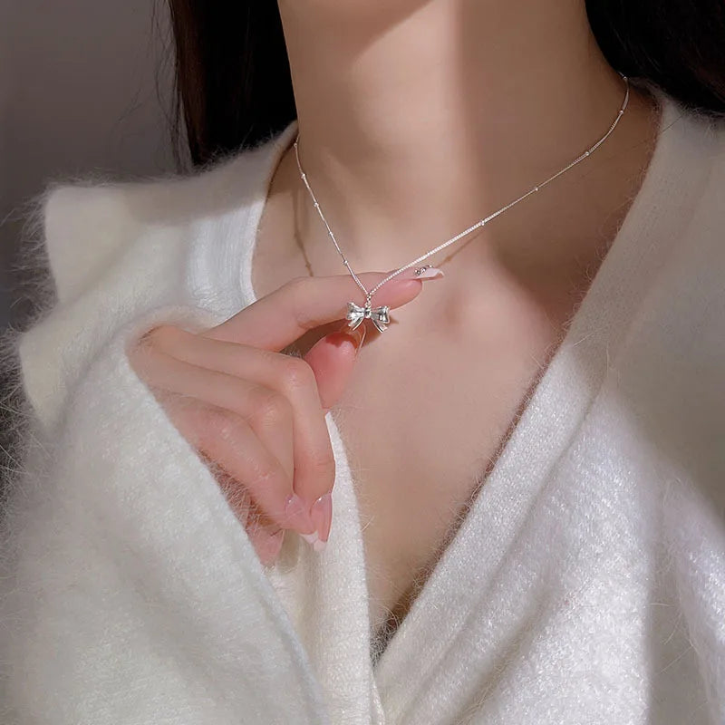 Elegant Butterfly 925 Sterling Silver Crystals Pendant Necklaces for Women Girls Chain Jewelry Accessories