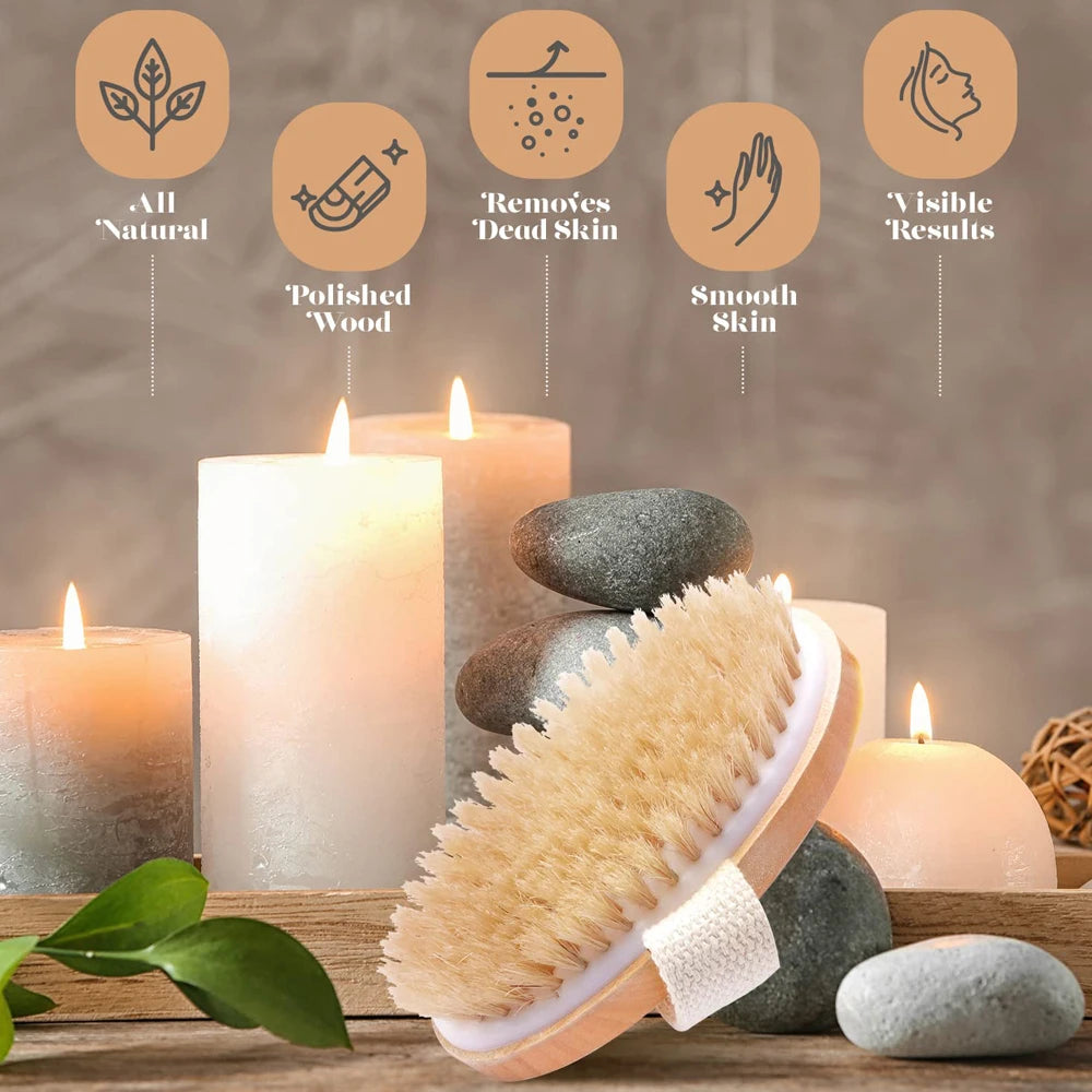 Wet or Dry Exfoliating Wooden Body Massage Brush for Bath Shower Natural Bristle Soft SPA Woman Man Skin Care Body Brush